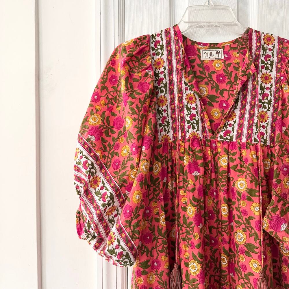 Mille Resort & Travel Passionfruit Saffron Midi Dress Orange Floral Print Medium - Picture 3 of 11